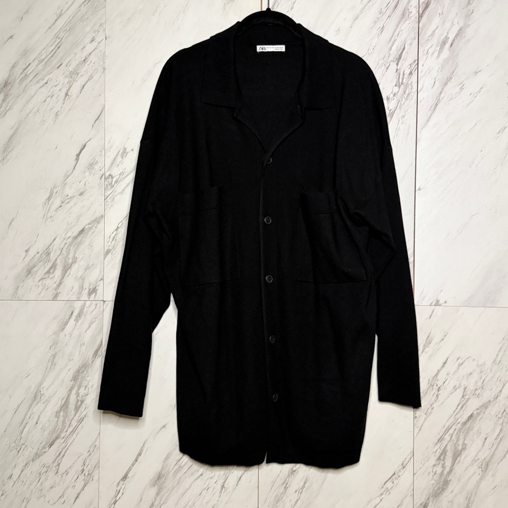 Zara Button Long Sleeve Knit Black Cardigan SZ L